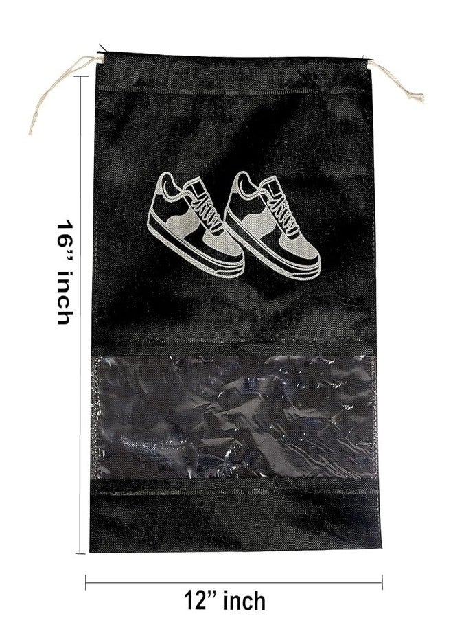 KUDIZE حقيبة أحذية برباط من KUDIZE، أكياس غير منسوجة للاستخدام مرة واحدة، نافذة شفافة لتخزين الأحذية، حقيبة أحذية للسفر والغسيل، حقيبة أحذية للنساء والرجال، مستلزمات السفر الأساسية (أسود، عبوة من 48 كيسًا) - Image 3